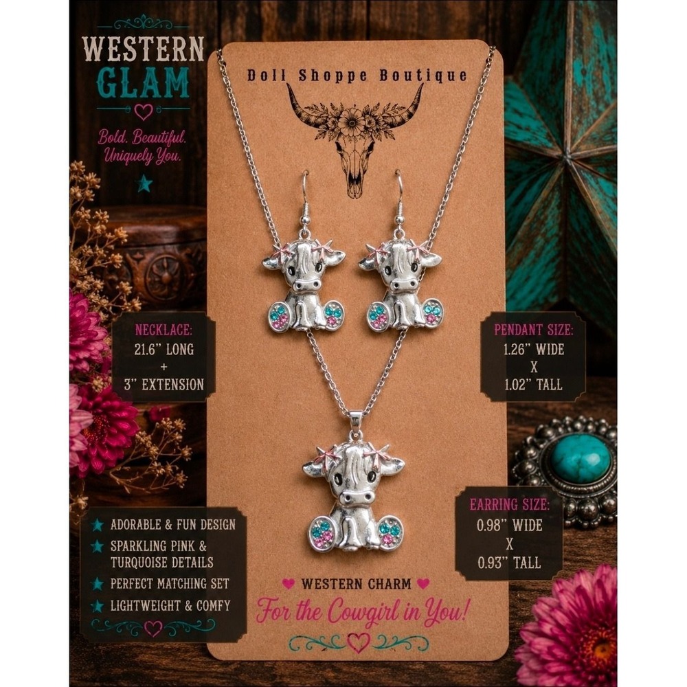 Highland Cow Necklace & Earring Set
